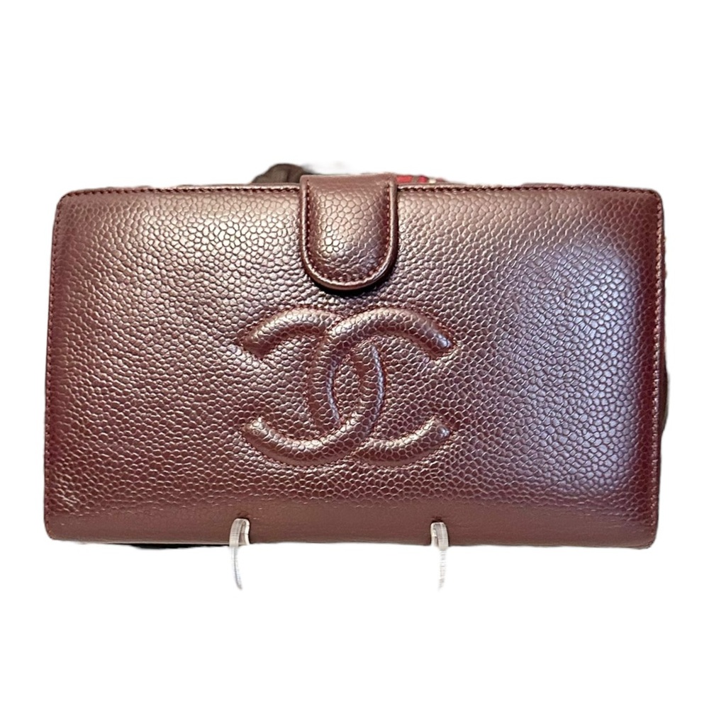 203 Preloved Chanel Timeless Bordeaux Caviar Bifold French Wallet